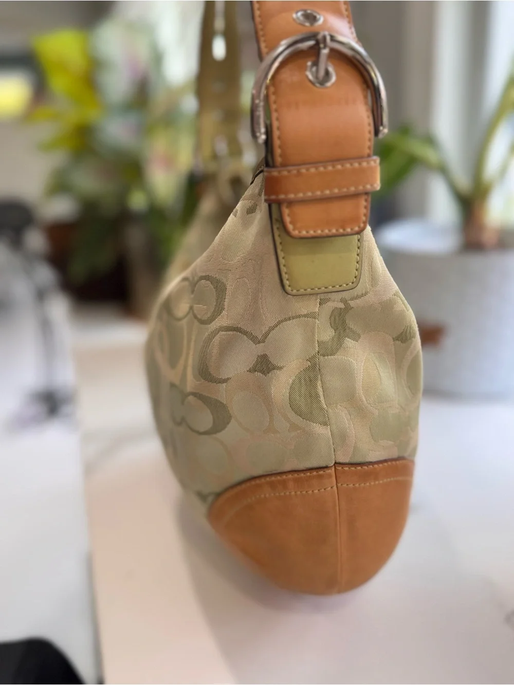 Coach Signature Green Optic Hobo Vintage #1851